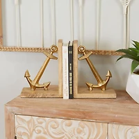 9" Gold Aluminum Anchor Bookends Set
