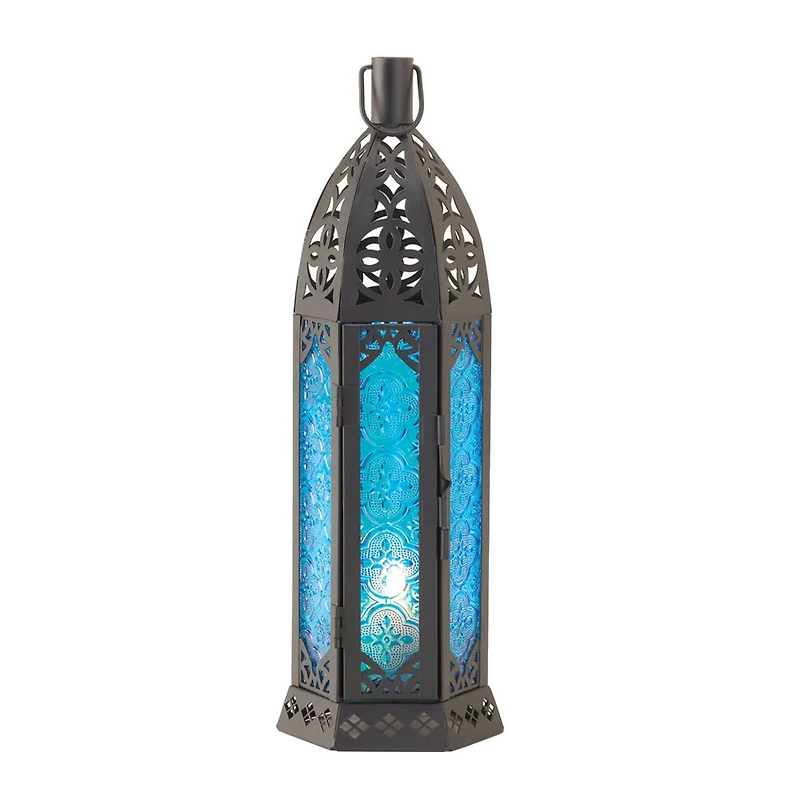13" Tall Floret Blue Candle Lantern