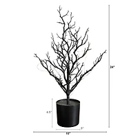 2ft. Pre-Lit Artificial Halloween Black Spooky Twig Tree with 60 Orange & Purple Copper Wire String LED Lights