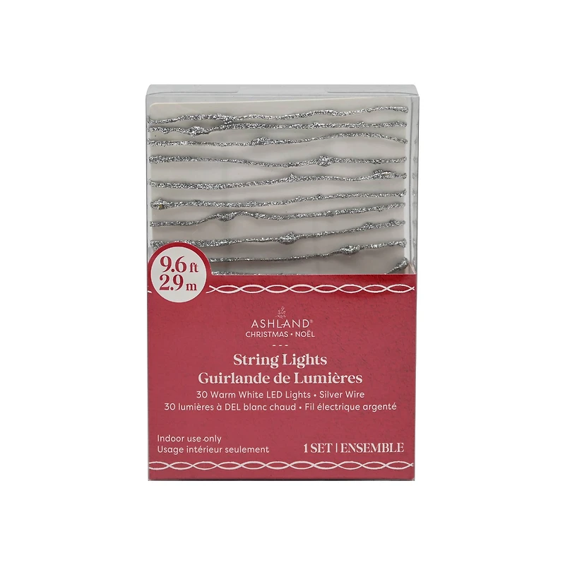 30ct. Warm White LED Silver Glitter String Lights by Ashland®