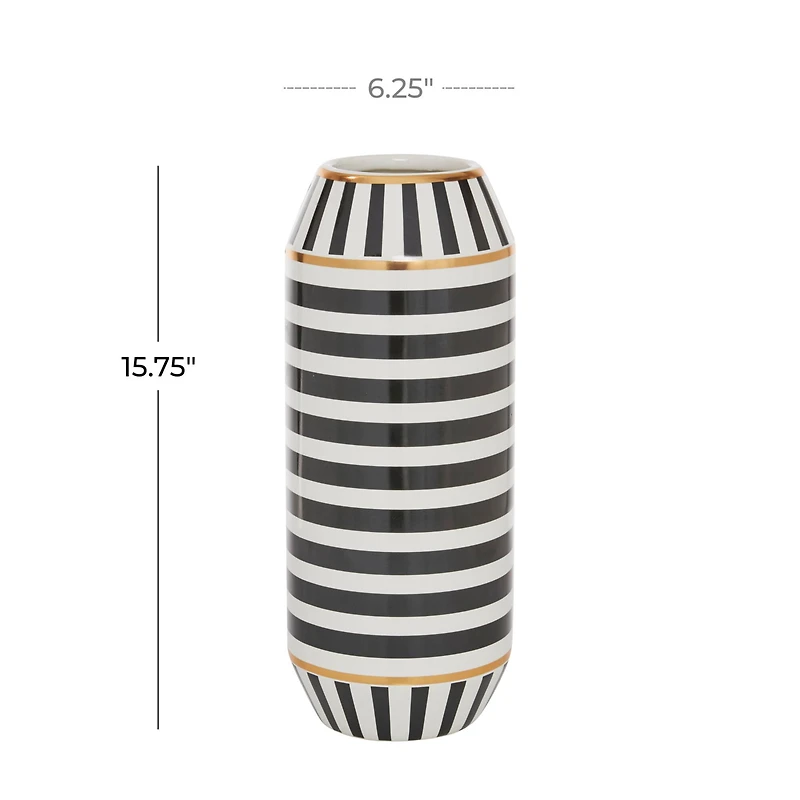 Black Ceramic Modern Vase, 16" x 6" x 6"