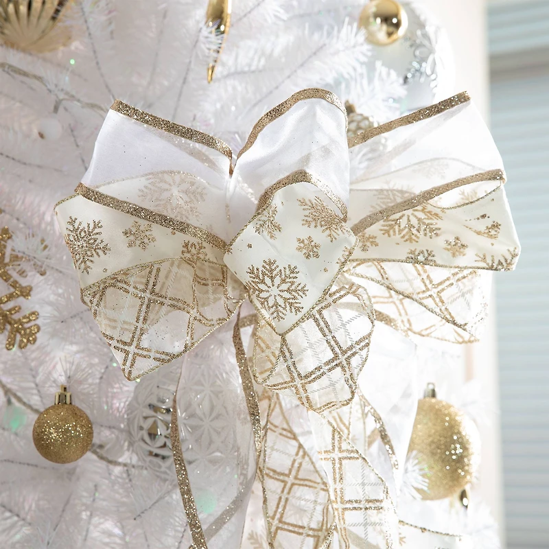 Glitzhome® 32" Elegant Snowflake Ribbon Christmas Bows, 9ct.