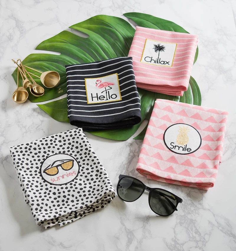 DII® Summer Cocktail Embellished Dishtowels, 4ct.