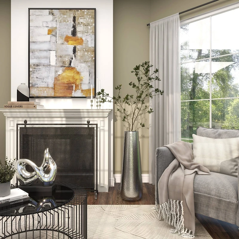 31" Silver Aluminum Tall Hammered Vase