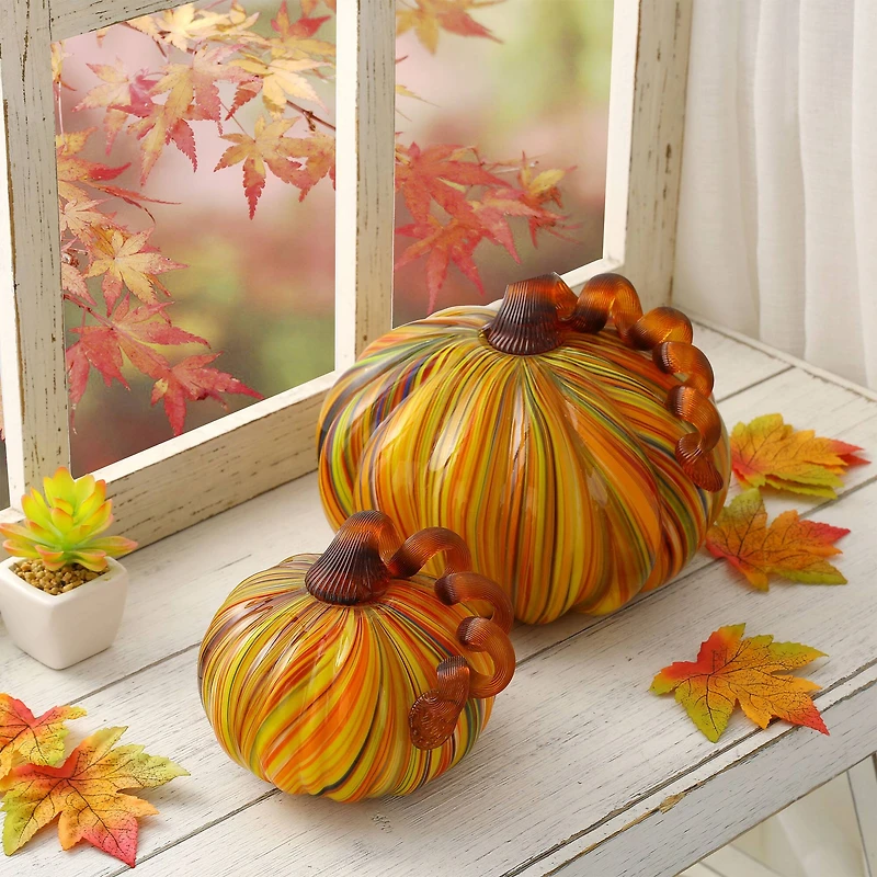 Glitzhome® Multi Striped Glass Short Pumpkin Set
