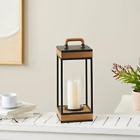 17" Brown Metal Open Frame Candle Lantern with Black Metal Accents