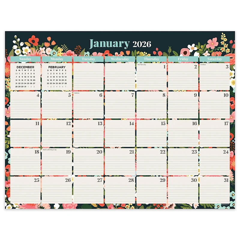 2026 Bountiful Blooms Large Desk Pad Monthly Blotter Calendar