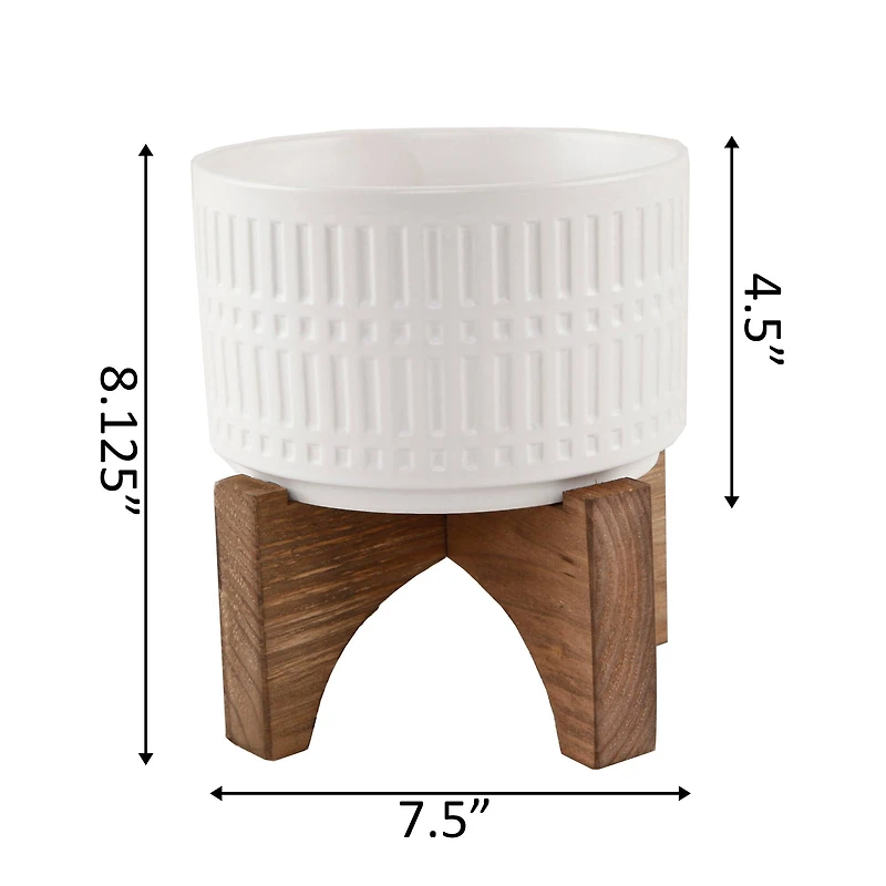  Flora Bunda 7" Roman Ceramic Planter With Wood Stand