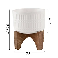 Flora Bunda 7" Roman Ceramic Planter With Wood Stand