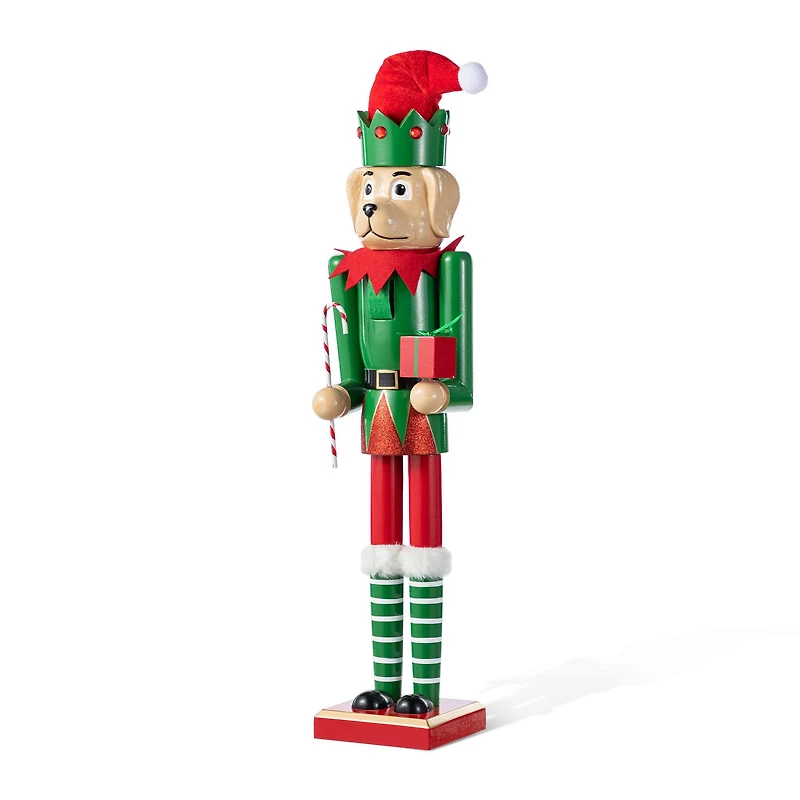 Glitzhome® 23.5"H Wooden Christmas Elf Dog Nutcracker