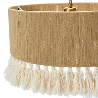 Hello Honey® 16" Brown Coastal Pendant Lamp with Natural Paper Rope Shade, Fringe Detail and Iron Base