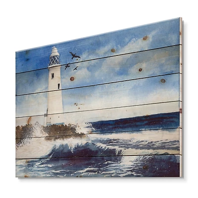 Designart - Lighthouse On The Rocky Island With Seagulls