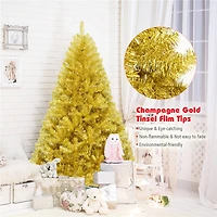Costway 6ft. Unlit Champagne Gold Artificial Tinsel Christmas Tree with Foldable Stand
