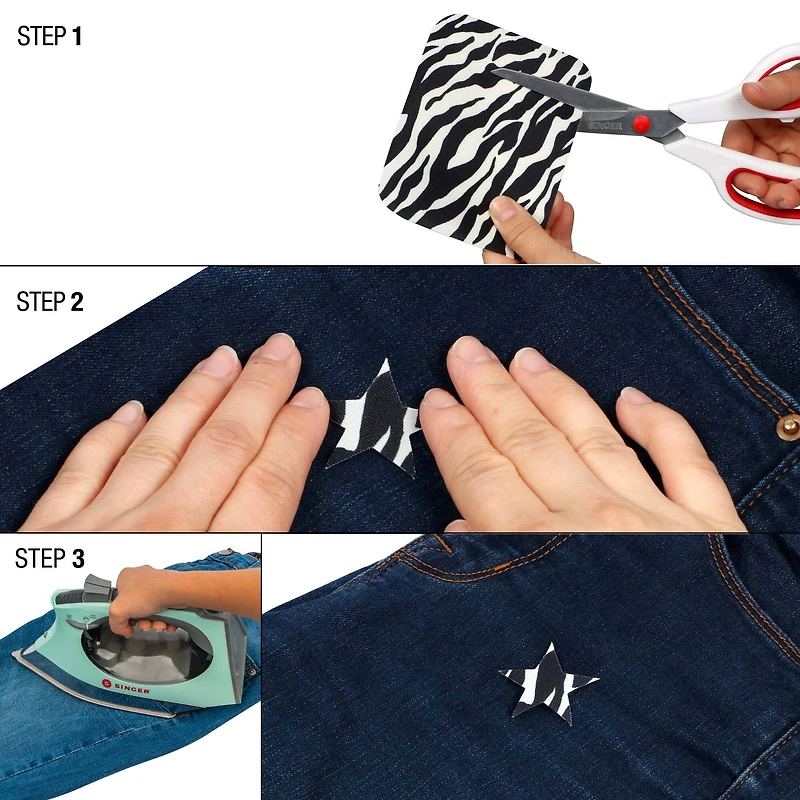 SINGER® Animal Print & Khaki DIY Iron-On Fabric Patch Kit with 2 Bonus Stencils