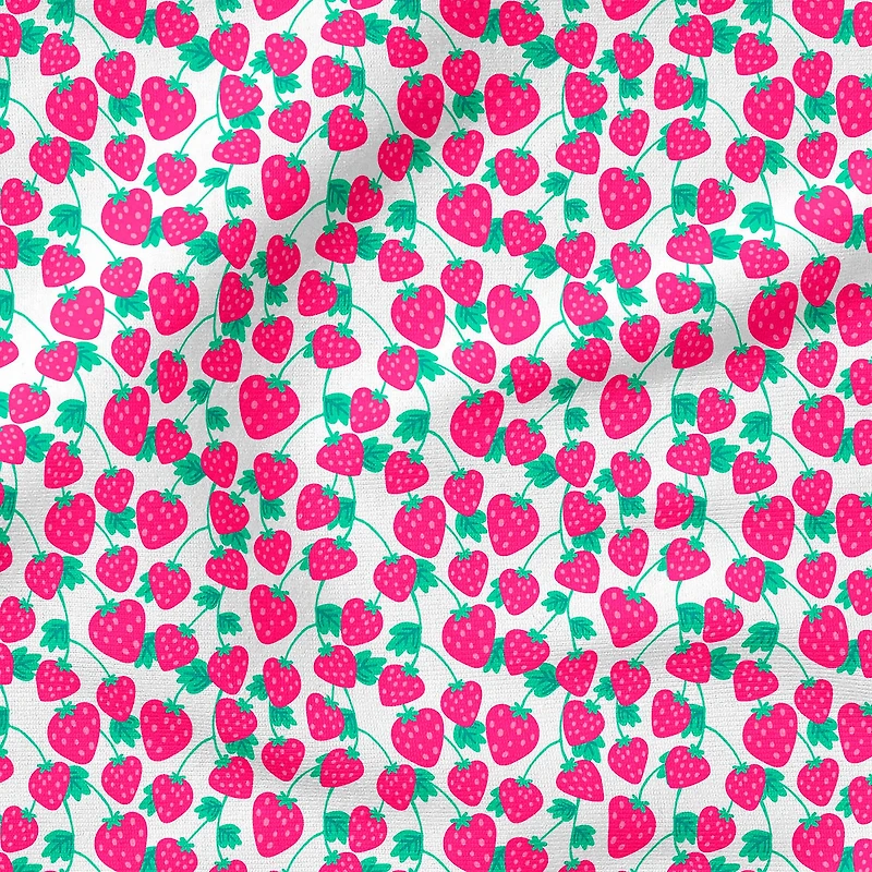 Fabric Editions White Spring Garden Berry Cotton Fabric