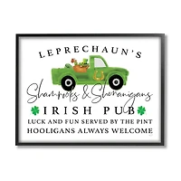 Stupell Industries Irish Pub Whimsical Leprechaun Green Shamrock Details Framed Giclee Art