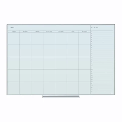 U Brands White 36" x 24" Frosted Frameless Non-Magnetic Glass Dry-Erase Monthly Calendar Board
