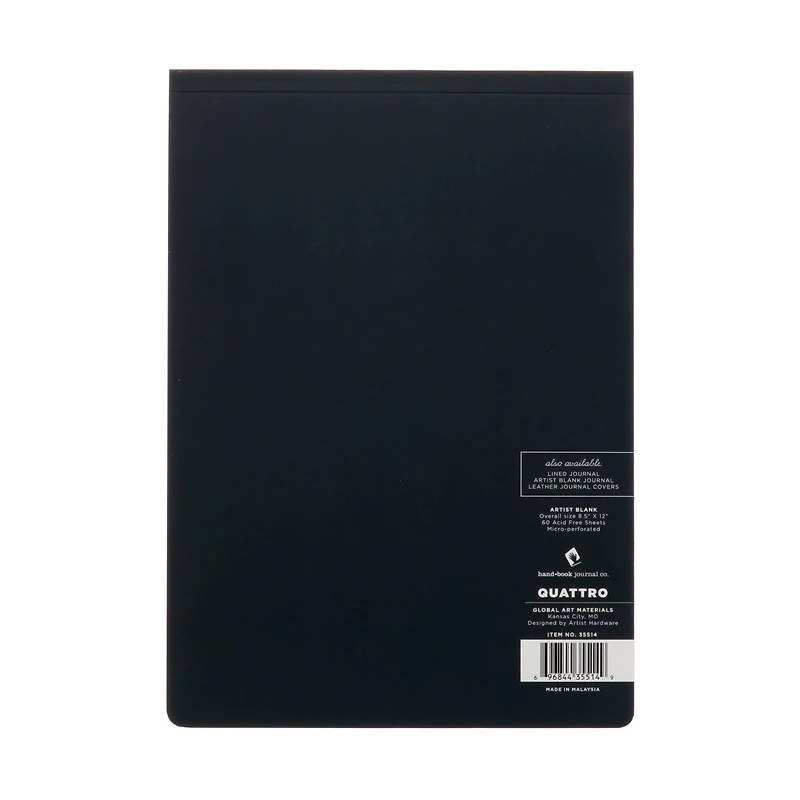 Global Art Quattro Black Blank Journal, 8.5" x 12"