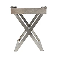 25" Gray Leather Geometric Accent Table with Silver Metal Base