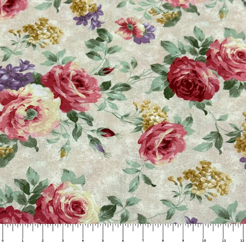 Feldman Cream Rose Floral Cotton Fabric