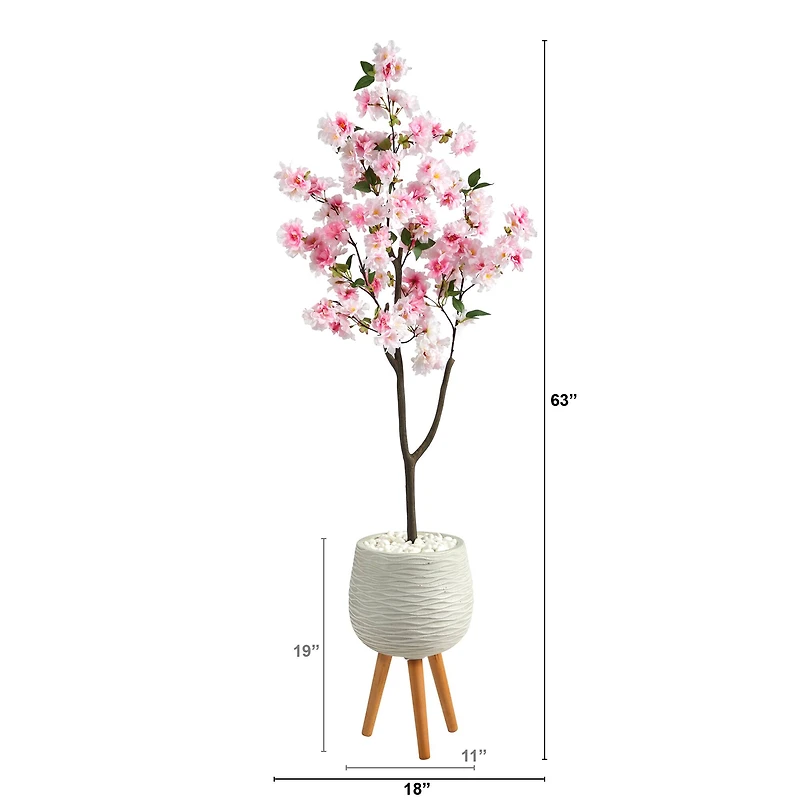 5ft. Cherry Blossom Artificial Tree in White Planter with Stand