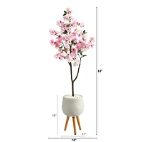 5ft. Cherry Blossom Artificial Tree in White Planter with Stand