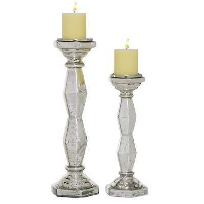 Silver Glass Glam Candle Holder Set