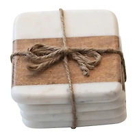 Hello Honey® White Marble & Acacia Wood Coasters Set