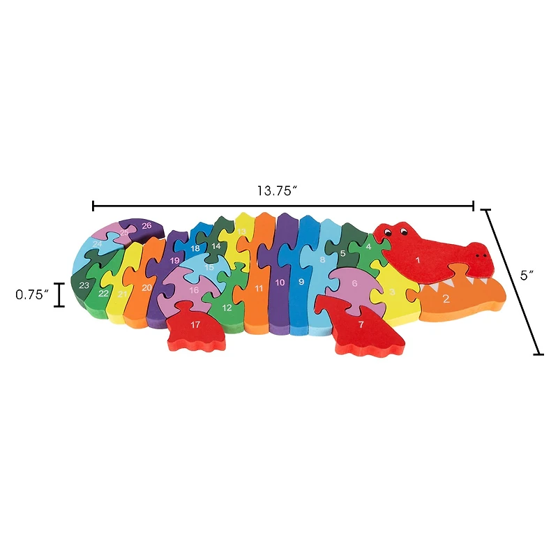 Toy Time Wooden Alphabet & Number Alligator 26 Piece Jigsaw Puzzle