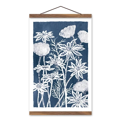 Blue White Floral 12" x 18" Teak Hanging Canvas