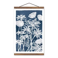 Blue White Floral 12" x 18" Teak Hanging Canvas