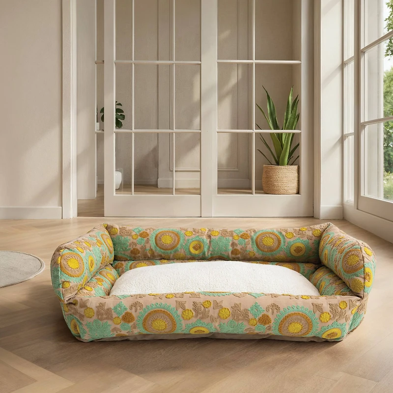 Hello Honey® 39" Taupe, Green & Mint Floral Pet Bed