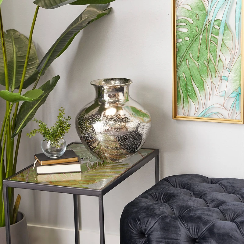 13" Silver Aluminum Contemporary Round Vase