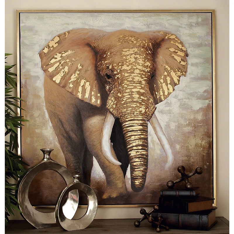 Brown Traditional Elephant Canvas Wall Art, 47" x 47"