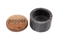 Hello Honey® Black & White Marble Salt & Pepper Pots with Wood Lids Set