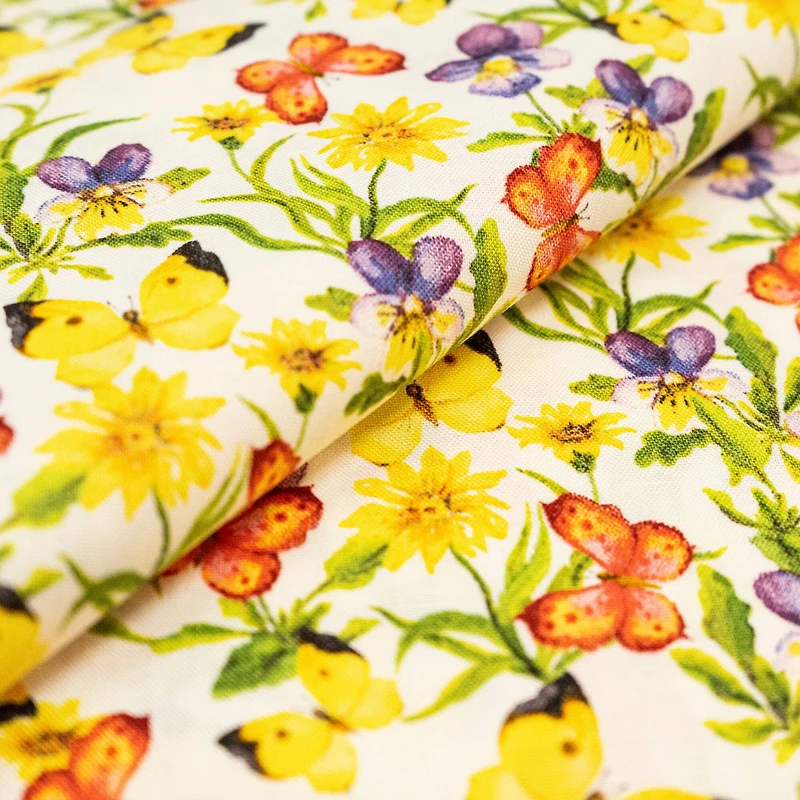 SINGER Yellow & Green Butterfly Cotton Fabric