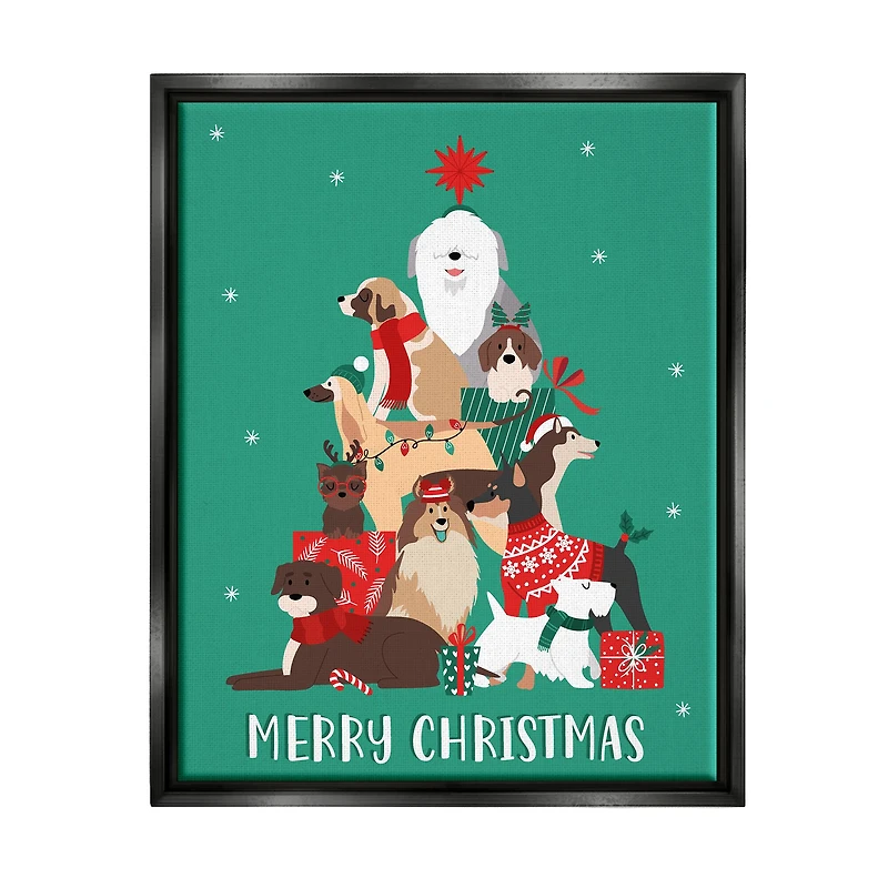 Stupell Industries Merry Christmas Happy Dog Gifts Framed Floater Canvas Wall Art
