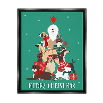 Stupell Industries Merry Christmas Happy Dog Gifts Framed Floater Canvas Wall Art