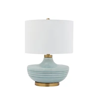 Hello Honey® Striped Aqua Ceramic Table Lamp with White Linen Shade