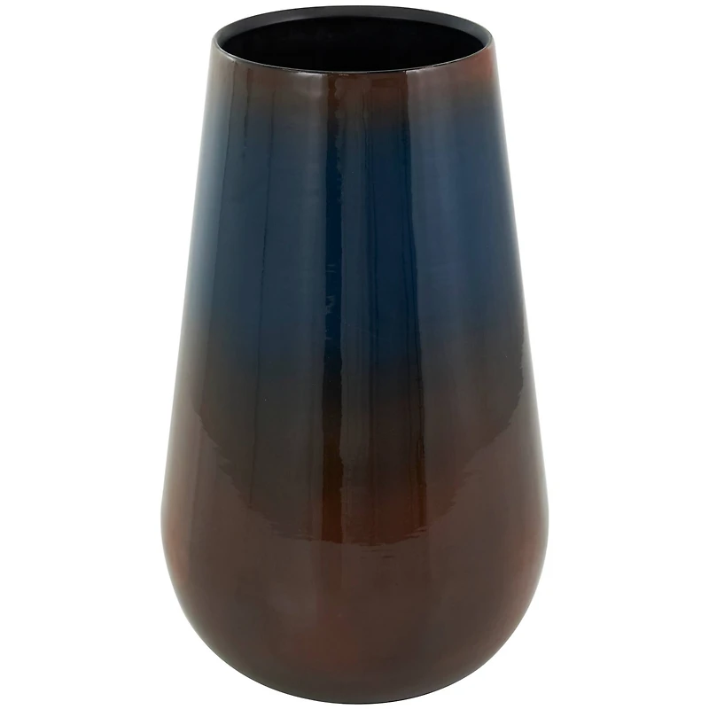 12" Blue Metal Ombre Vase with Brown Accents