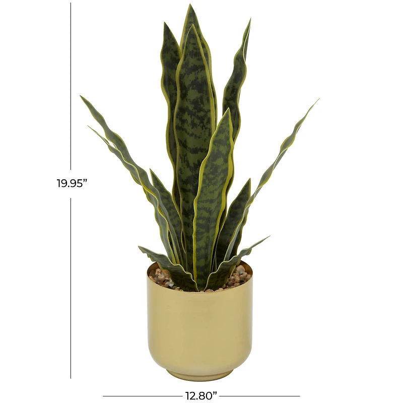 The Novogratz 20" Green Snake Faux Foliage Artificial Plant with Gold Porcelain Pot