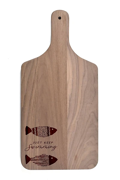 17" Just Keep Swimming Walnut Wood Paddle Cutting Board
