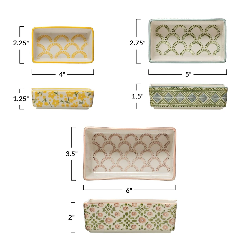 Hello Honey® Hand-Stamped Pattern Stoneware Ramekin Dish Set