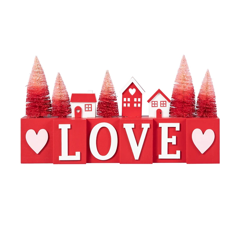 Glitzhome® 14" Valentine's Wooden Love House & Tree Table Décor