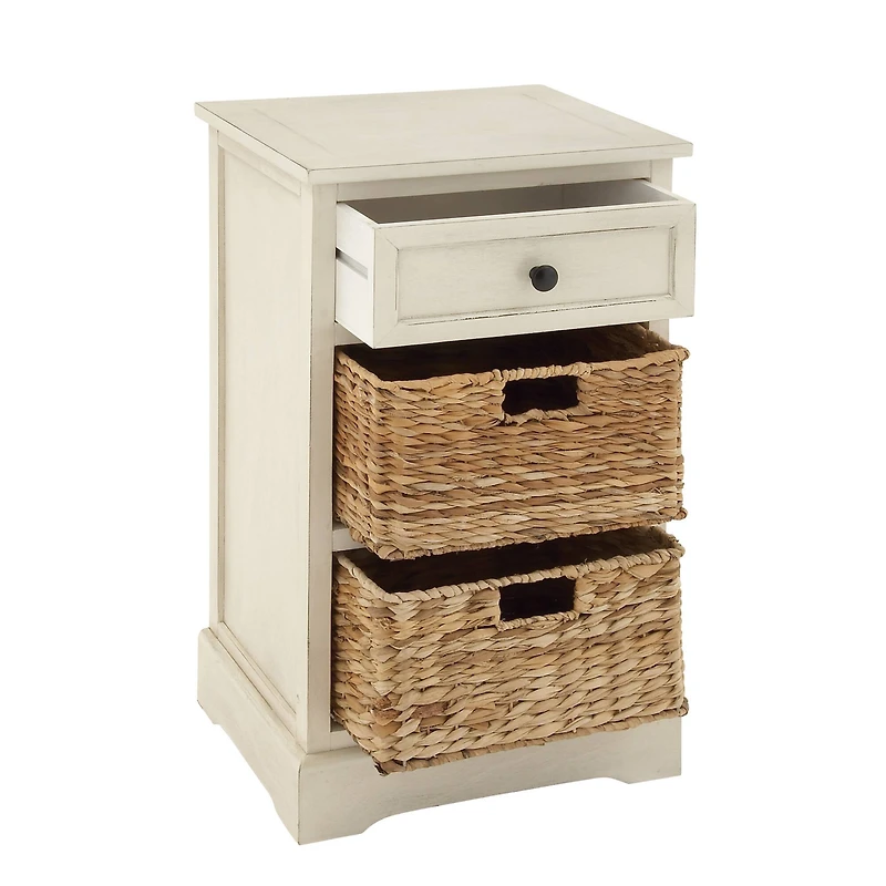 28" White Traditional Wooden Storage Unit with Baskets