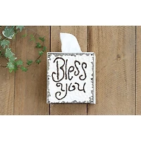 Hello Honey® 6.5" Wood & Metal "Bless You" Tissue Box Cover