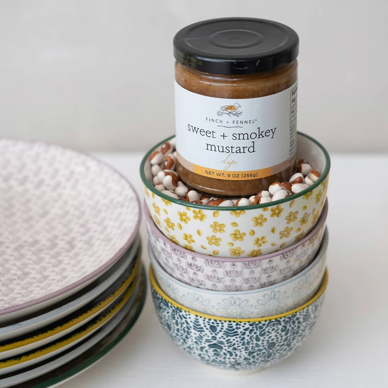 Hello Honey® 4.5" Floral Mosaic Stoneware Bowl Set