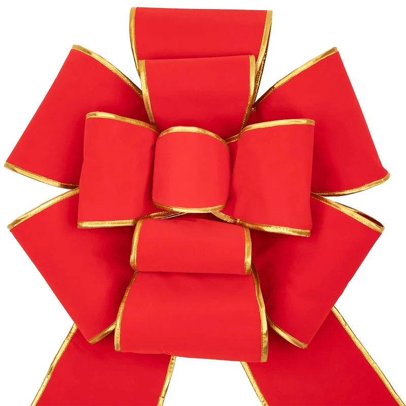 40" Red 3D 11-Loop Velveteen Christmas Bow with Gold Trim