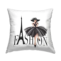 Stupell Industries Parisian Fashion Illustration High End Design Black Dress Throw Pillow 18" x 18"