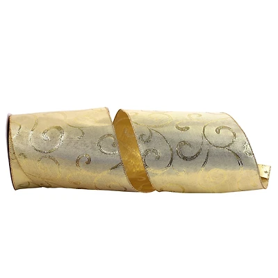 JAM Paper 6" x 20yd. Gold Swirls Wired Metallic Ribbon